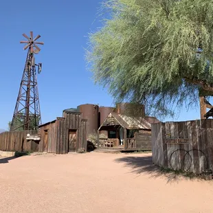 a windmill in the background