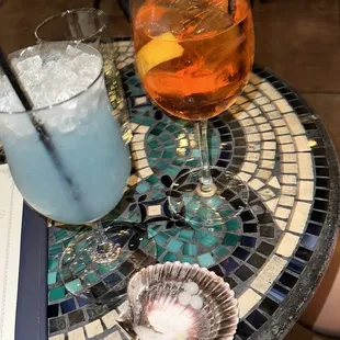 Mezcal cocktail with boba/ Aperol spritz