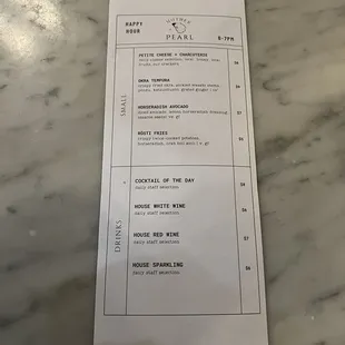 The happy hour menu