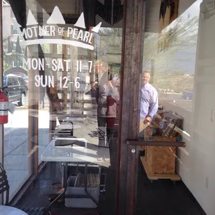 Hours and storefront