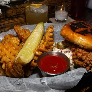 Spicy Chicken Sandwich, Waffle Fries, excellent spicy pickle! (keepsmilingphoto.com)