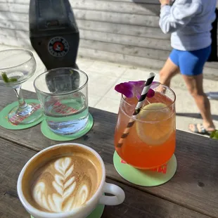 oat milk cappuccino and a suzie Q