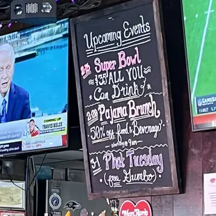 a television and a menu