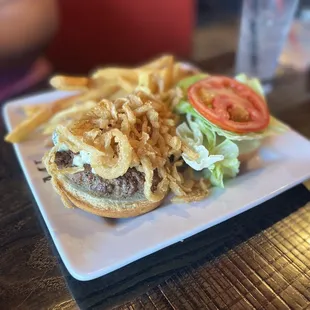 Black &amp; Blue ( added lettuce and tomato)