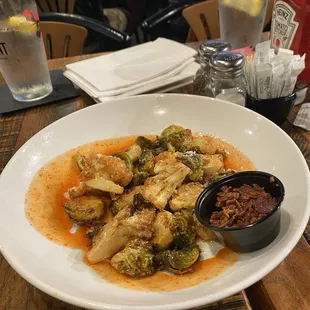 Cauli-Sprouts appetizer with the bacon on the side