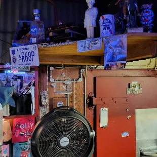 a fan in a small room
