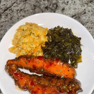 Fried sweet chili salmon, meal
