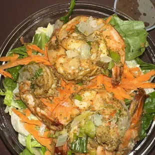 Steamed jumbo shrimp salad