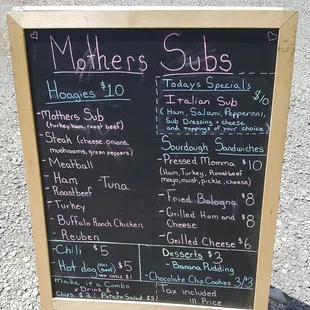 a menu on a chalkboard