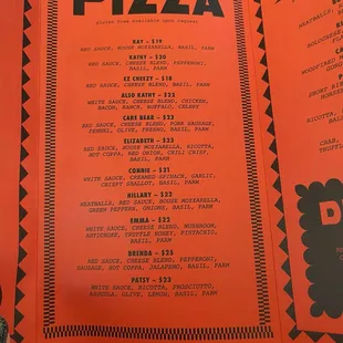 Pizza Menu