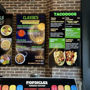 Menu screens. Tacos and pizza Indian fusion. Sweet.