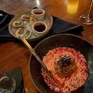 Lamb meatball and daily oysters