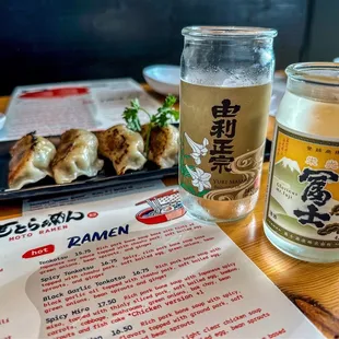Gyoza, sake, happy