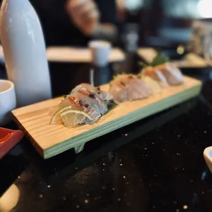 a sushi platter on a table