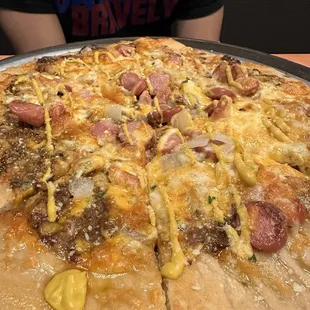 Detroit Coney Island Pizza.  The crust tasted kind of frozen, but the combination flavors was otherwise excellent.