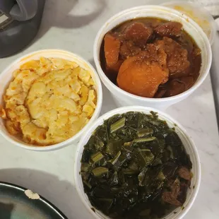 Macaroni, greens, candid yams