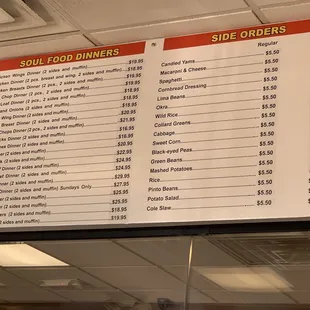 a menu on a wall