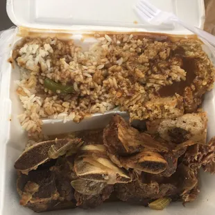 Short ribs, dressing and rice and gravy!