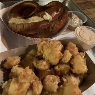 Cheese curds and pretzels