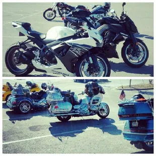 motorcycles parked out front