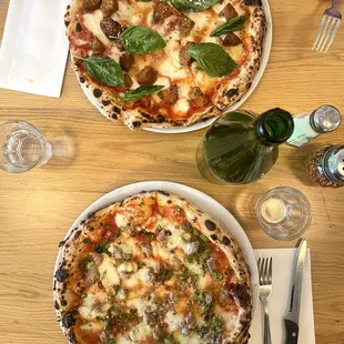 Meatball Pizza (top), Amatriciana (below)
