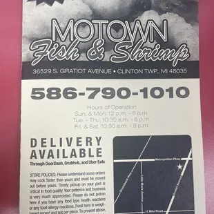 the menu for the restaurant