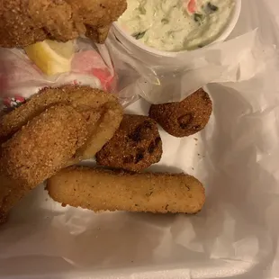 Cheese sticks/ hush puppies/ coleslaw