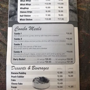 Back of menu