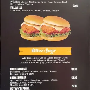 the menu of the restaurant
