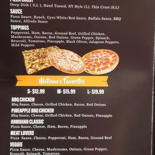 the menu for the restaurant