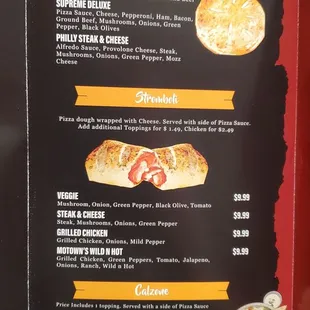 the menu for the restaurant