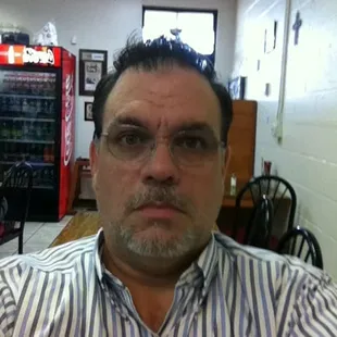 a man in a striped shirt