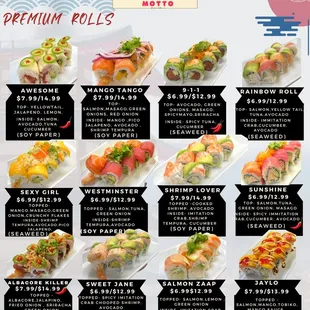 Sushi menu