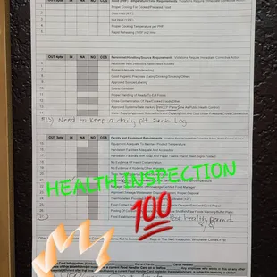 Health inspection 100%%%%