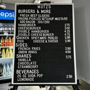 Motz's Burgers Food Menu 2025