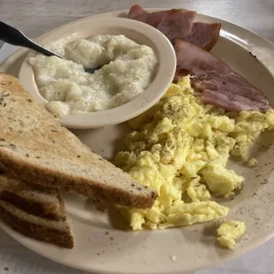 Ham and eggs, with a side of yummy grits!