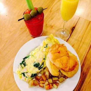 Frank&apos;s Omelet with a croissant ,a bloody mary and a mimosa