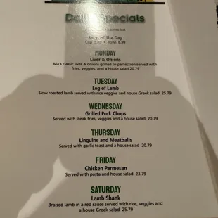 Daily Specials as of 10/17/2022. All very delicious!