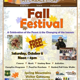 Mount Charleston Fall Festival held October 8 from 12 to 4 pm at the Gateway Visitor Center.