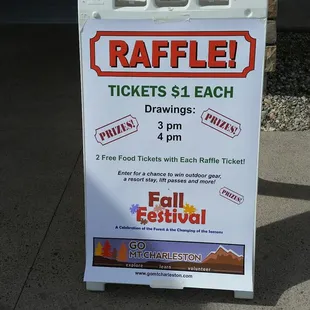 Raffle drawing sign.