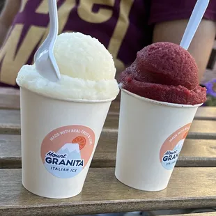 Regular size Italian ice.  Strawberry/Coconut and Mint Mojito/Pina Colada