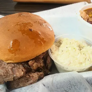 Brisket sandwich with Brunswick stew and slaw, $10.