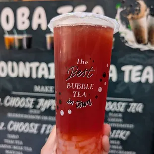 red guava and lychee fruit tea with lychee jelly