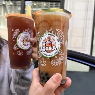 Berry Kiwi Bliss Tea (in back) Brown Sugar Milk Tea (in front) can't notice the almond milk