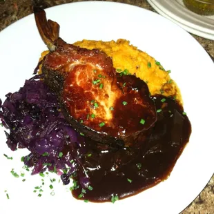 Pork chops with cabbage and sweet potatoes... Sooo good!