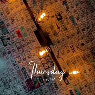 the bar's tiled ceiling