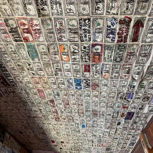 a ceiling covered in stickers