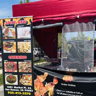 a tent with a menu