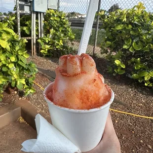 Small haupia, li hing, and pog with li hing and mochi toppings. Totally hit the spot!