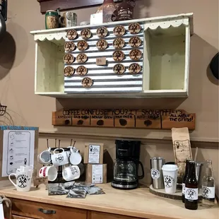 a display of coffee mugs